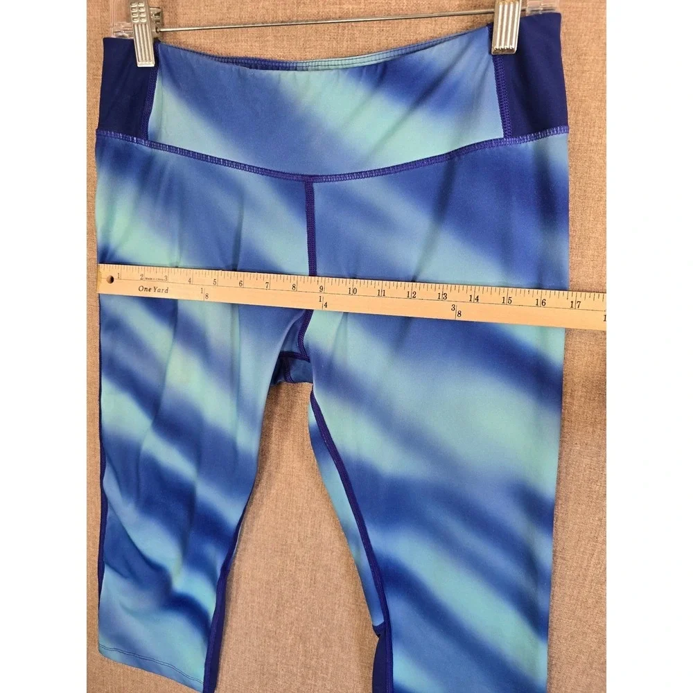Kyodan Womens Blue Teal Ombre Capri Leggings Size L Activewear Yoga Pants